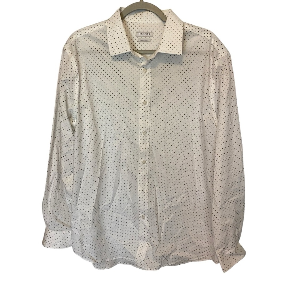 Haggar Classic White Shirt with Black Dotted Design
